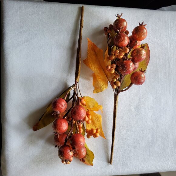 Autumn Berries and Leaves 11” Branches – Rustic Fall Colors – Set of (2) - Picture 1 of 5